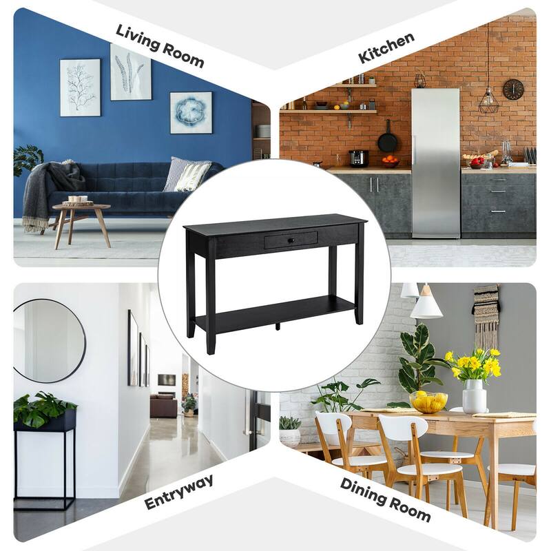 Gymax Console Table with Drawer Shelf 2 Tier Sofa Side Accent Table - 48'' x 15'' x 30''