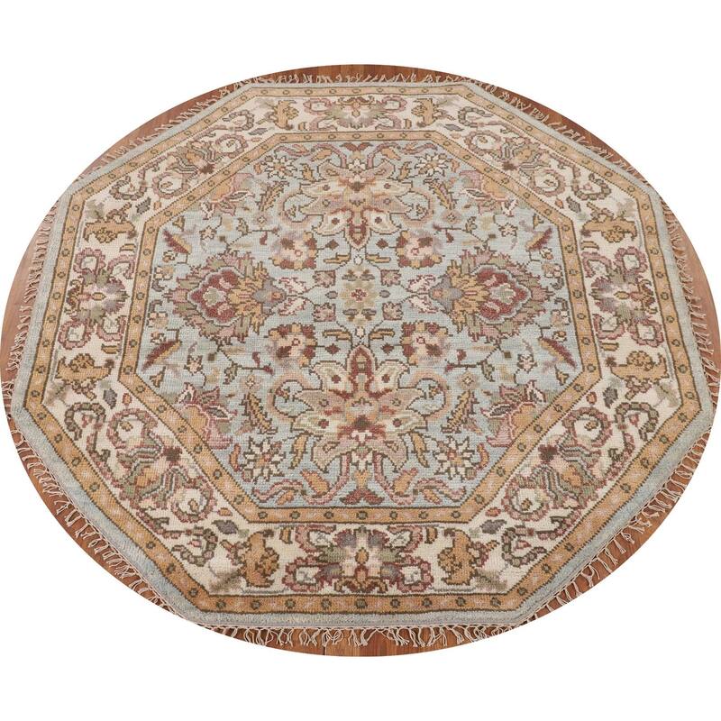 Heriz-Serapi Oriental Octagon Area Rug Handmade Wool Carpet - 6'0" x 5'11"
