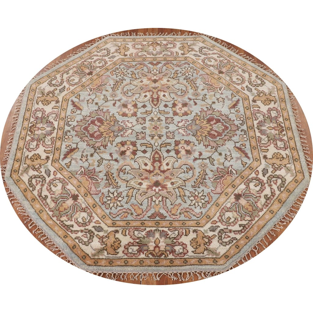 Heriz-Serapi Oriental Octagon Area Rug Handmade Wool Carpet - 6'0" x 5'11"