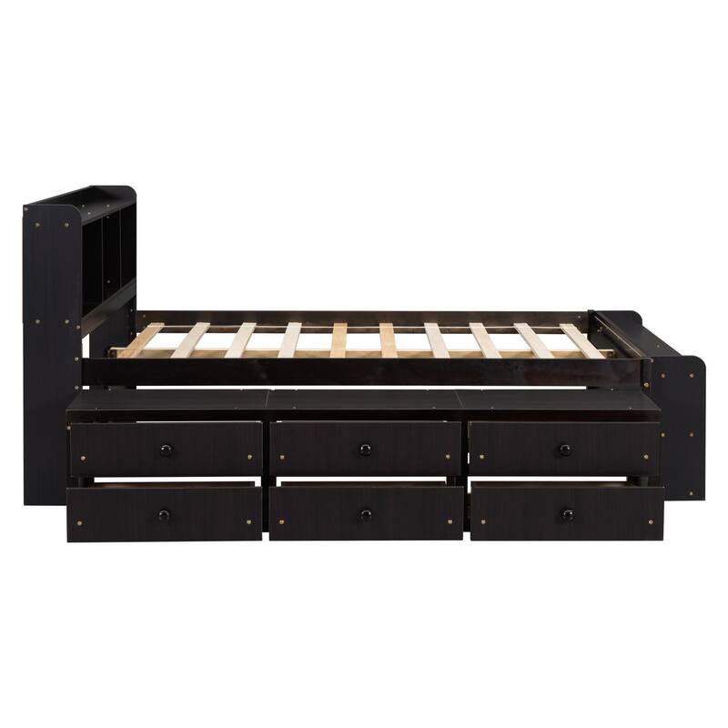 Bed with Bookcase Headboard and Under bed Storage Drawers