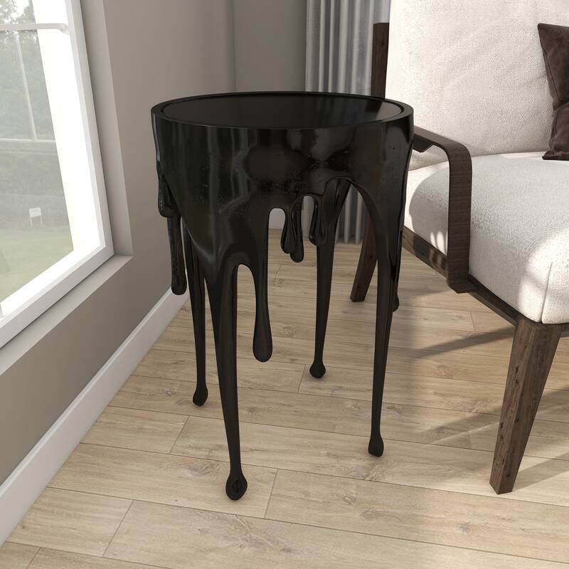 Aluminum Metal Accent, Console, and Coffee Table Collection with Drip Melting Design and Smoke Shaded Glass Top Multiple Colors