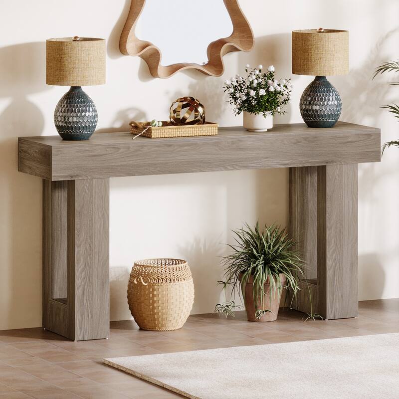 63-Inch Farmhouse Wooden Sofa Console Entryway Table for Living Room