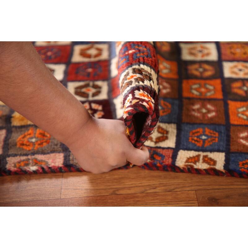 Checkered Gabbeh Persian Vintage Runner Rug Handmade Wool Carpet - 2'1"x 4'9"