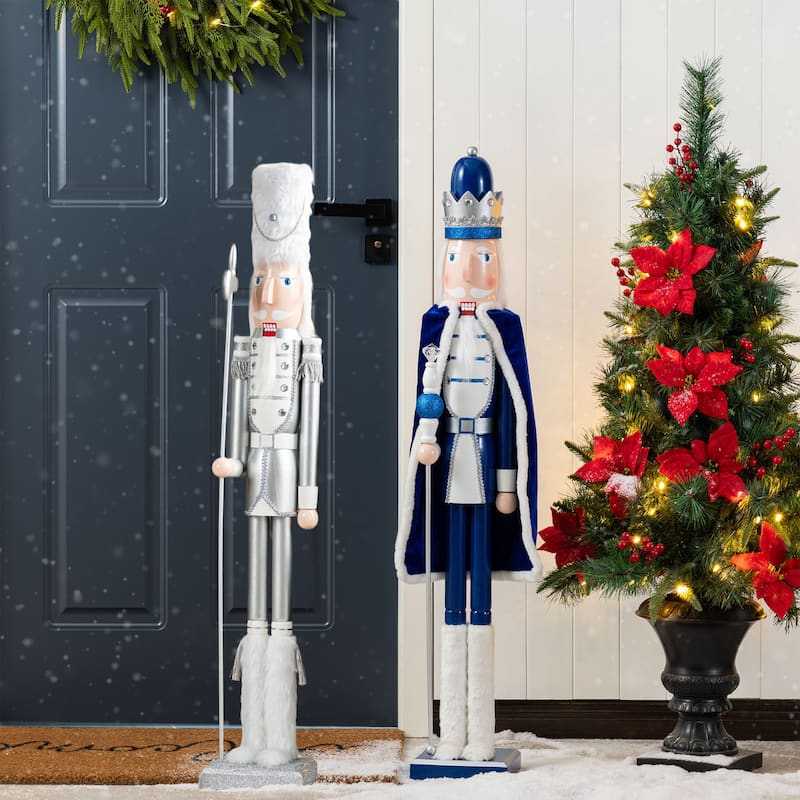 Glitzhome 42"H Wooden Hanukkah Blue King or White Soldier Nutcracker - King & Soldier