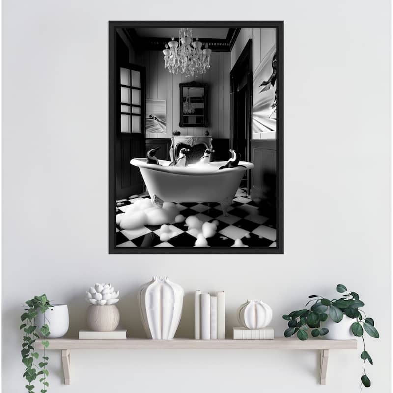 Penguin Spa Day by Niky Rahner Framed Canvas Wall Art