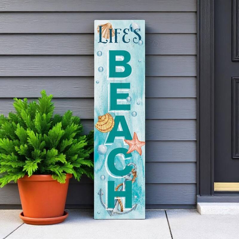 HomeRoots 36" Aqua Solid Wood Life's a Beach Porch Sign - Blue - Wood