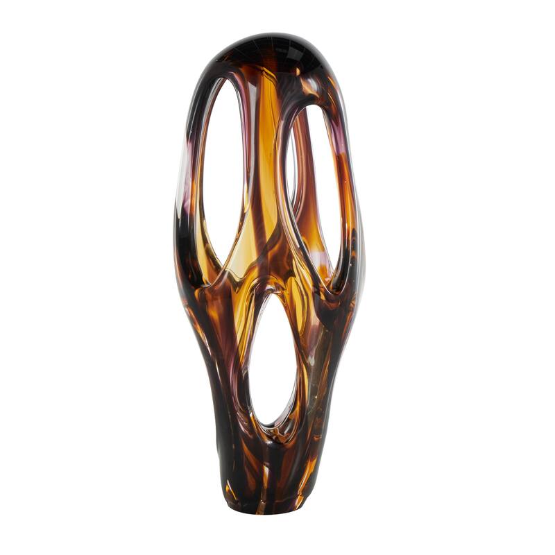 Yellow Glass Cutout Abstract Decorative Sculpture with Pink and Amber Accents