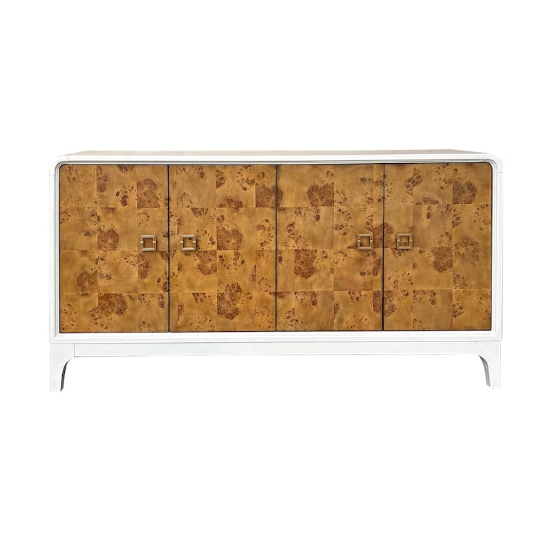 68 in. White Solid Wood 4 Door Media Credenza_Sideboard
