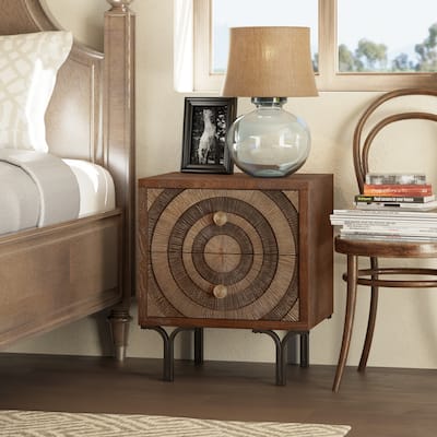 COZAYH Farmhouse Nightstand, Accent Wooden Storage with Circle Pattern and Radioactive Wood Lines, Mid-century Dresser