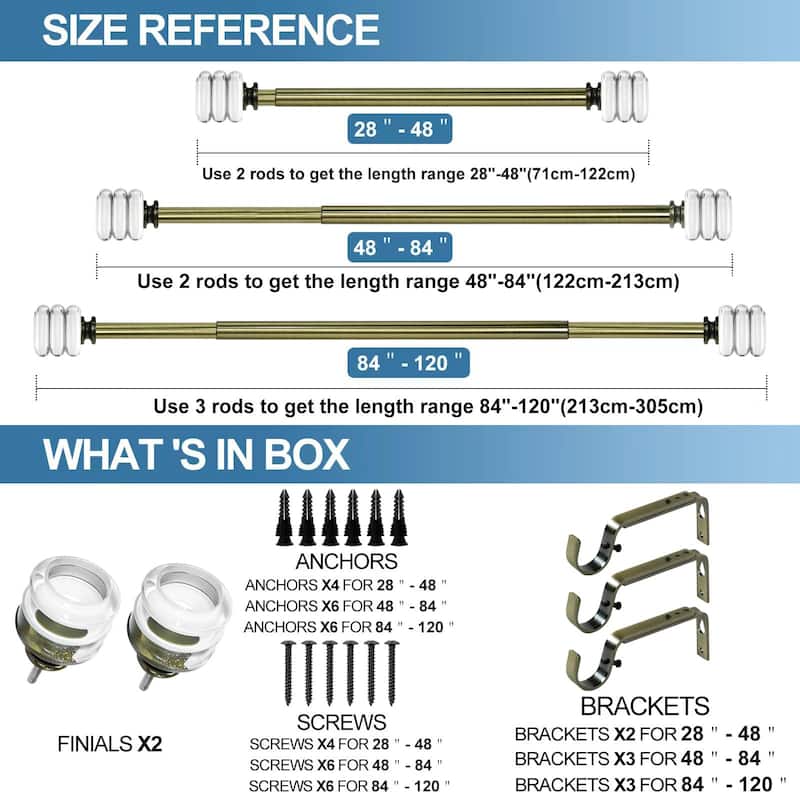 1-inch Diameter Palazzo Crystal Adjustable Single Drapery Curtain Rod