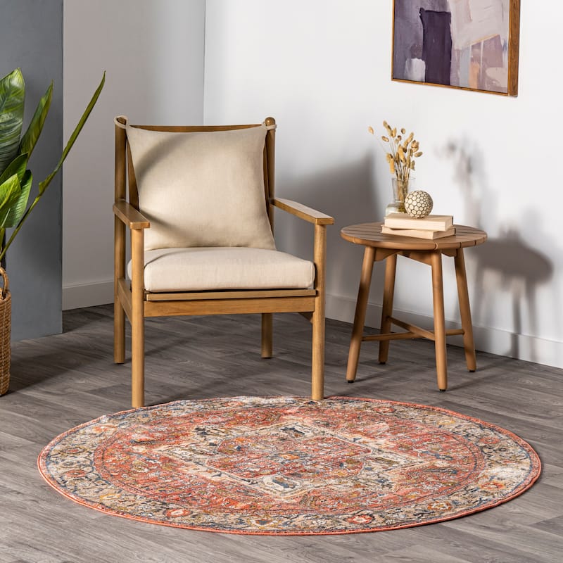 Nuloom Camila Faded Medallion Fringe Area Rug - 5' Round - Orange - Runner