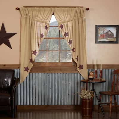 Burlap with Stencil Stars Short Prairie Panel Set - Prairie Panel 63x36