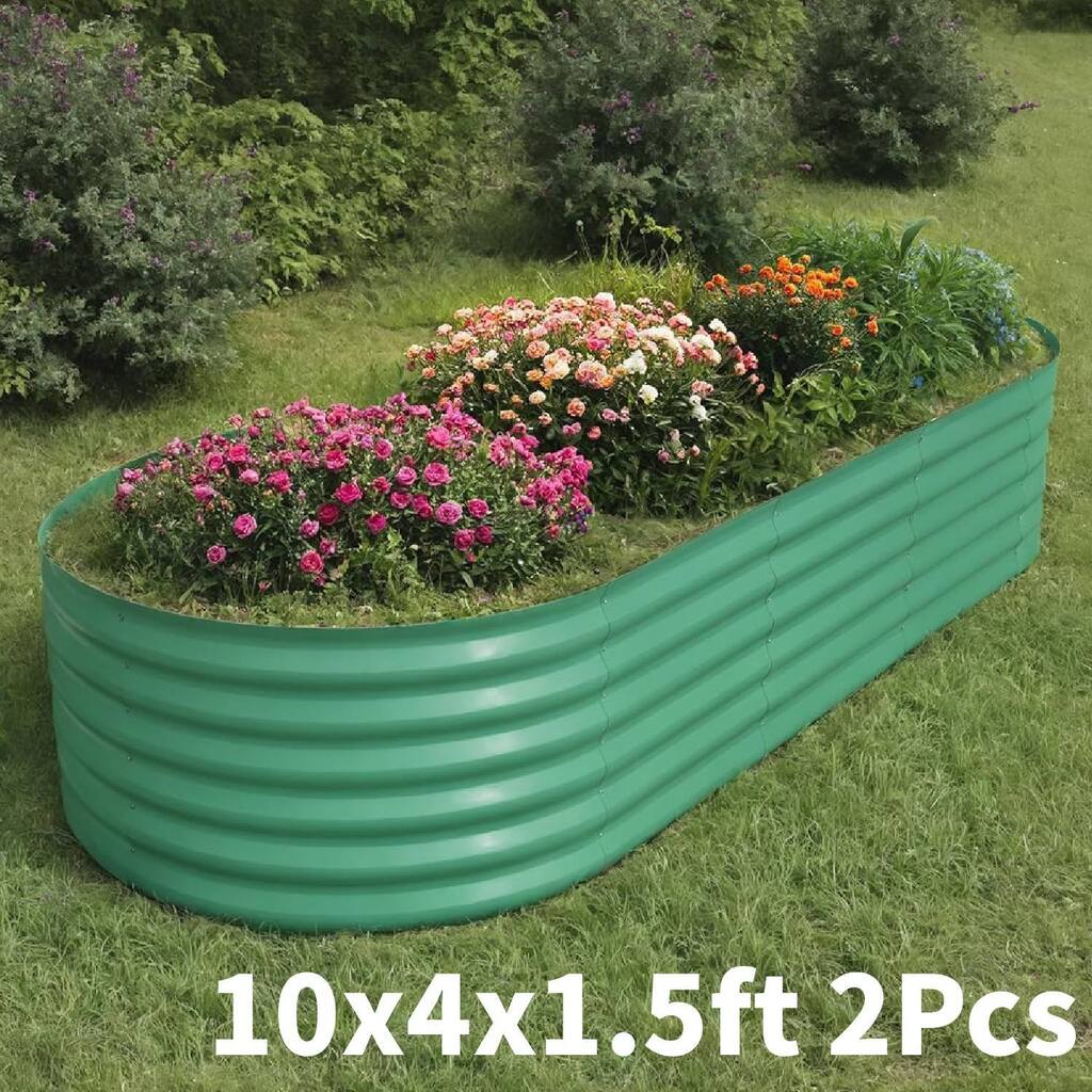 10x4x1.5ft 2Pcs Galvanized Raised Garden Bed Planter Boxes Outdoor, Green for Vegetables, Fruits, Flowers, Herbs - N/A