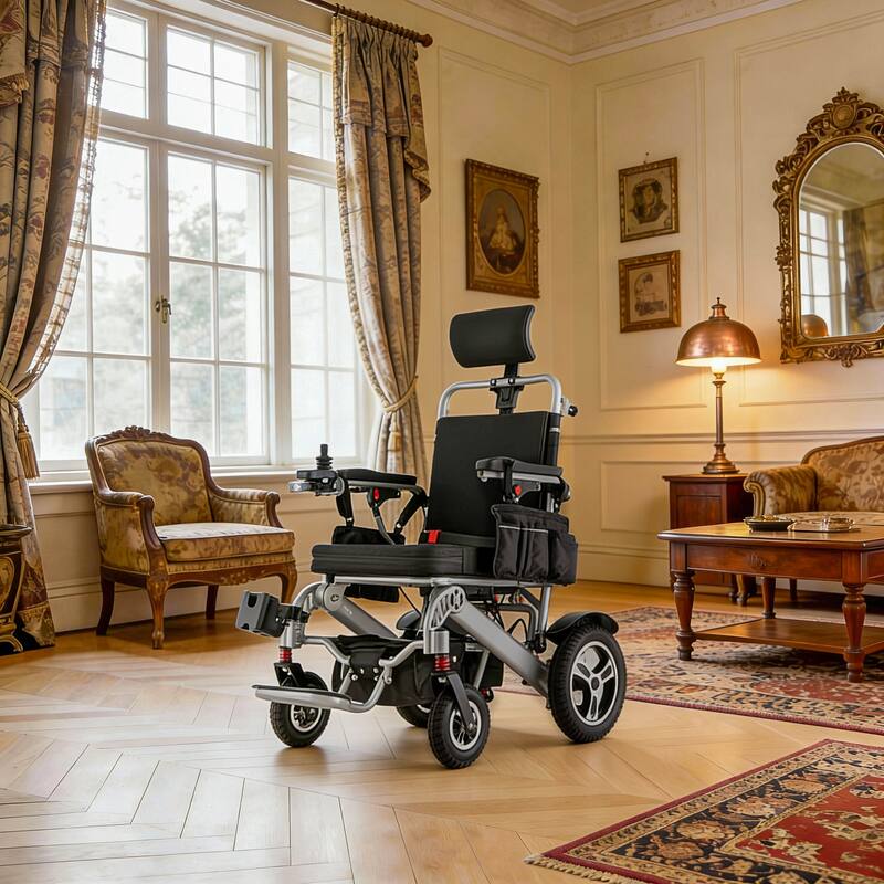 Foldable Electric Wheelchair for Adults, 300W Motor, Lightweight Aluminum Frame, Portable Power Wheelchair - Silver