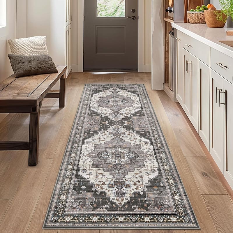 Mcow Retro Floral Medallion Low Pile Lightweight Non Slip Area Rug