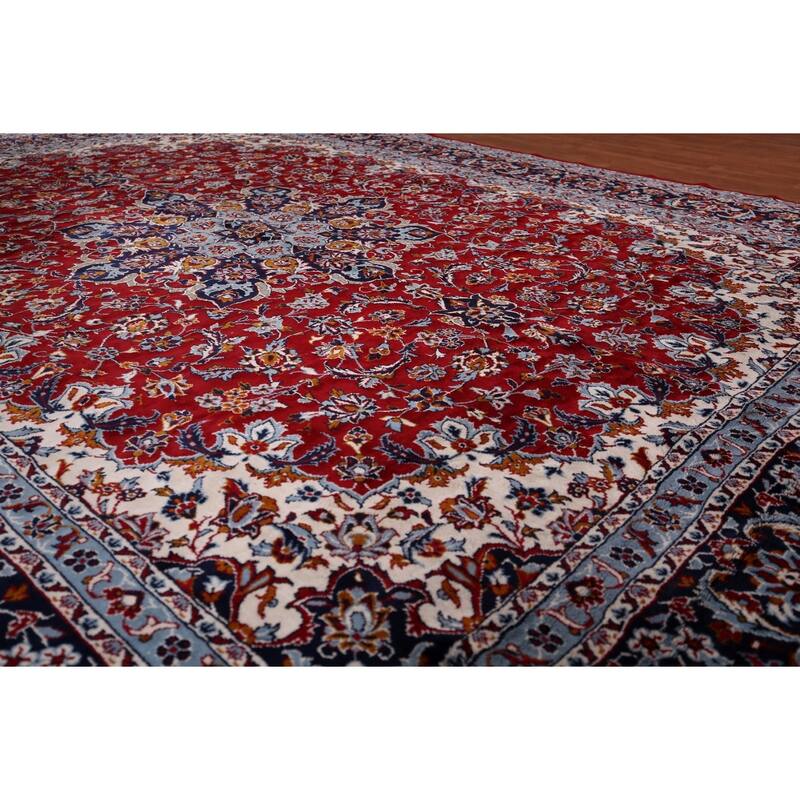Floral Kashan Turkish Rug Machine-Made Bedroom Red Carpet - 9'8" x 12'9"