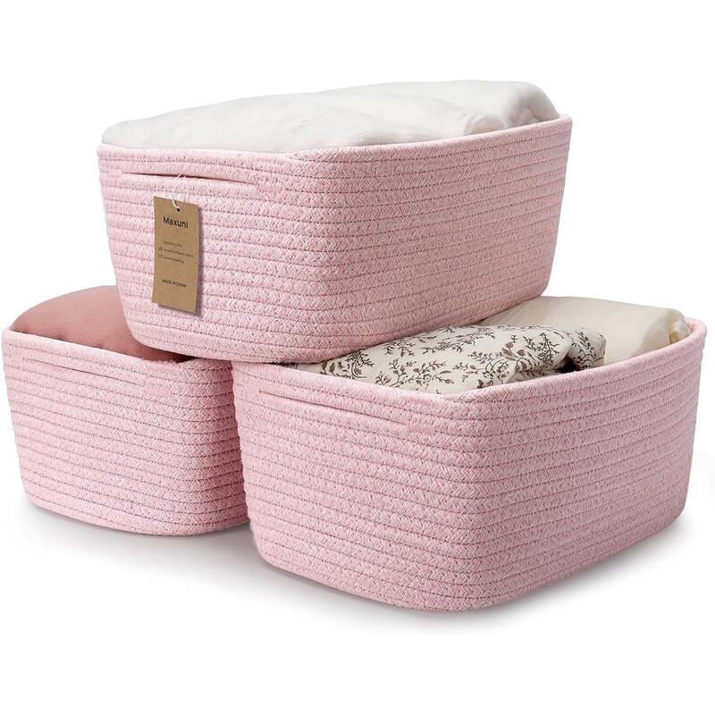 3-Pack Shelf Baskets for Organizing, Storage Baskets, Storage Organizer - 1.5"L x 0.5"W x 1"H - MixPink