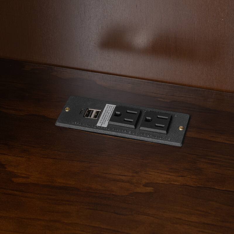 Foldable Murphy Bed Queen Size Wooden Wall Bed Framen with Built-in Desk, Top Lights, Open Shelves, Storage Drawers and Cabinets