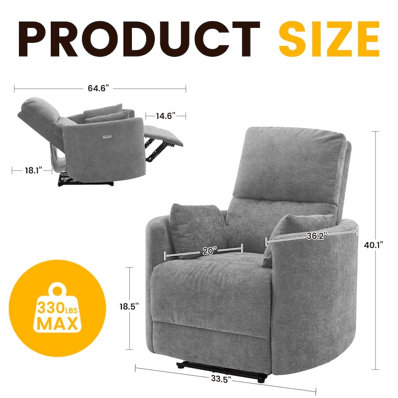 Chenille Power Recliner, 3-position Reclining Chair