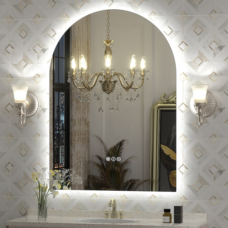 UL Certified Arched LED Anti-fog Tempered Glass Wall Bathroom Vanity Mirror - 44"x32" - Backlit