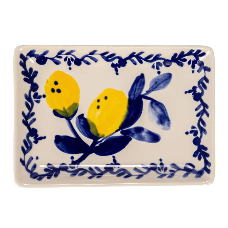 Stoneware Plate with 4 Lemon Designs - 6.0"L x 4.4"W x 0.8"H