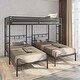 preview thumbnail 1 of 7, Twin Size Triple Bunk Bed with Breathable Fiber Covered Guardrails - Sturdy Metal Construction