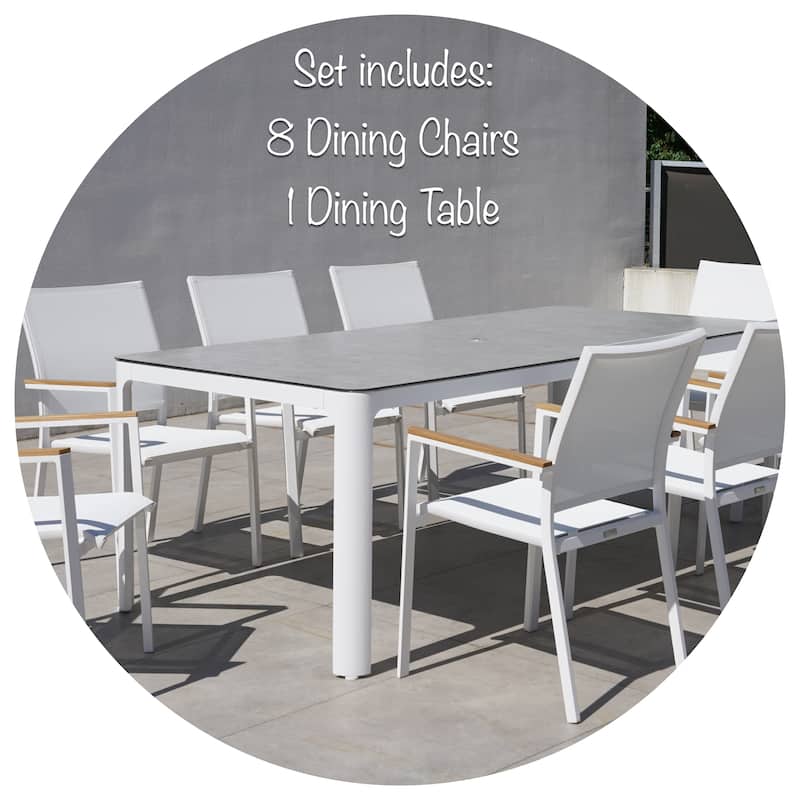 Amanti White 9-Piece Aluminum Outdoor Dining Set with Sling Set in White - N/A