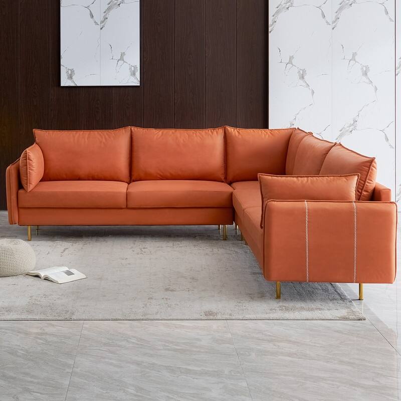 L-shaped Sectional Sofa Technical Leather Sectional Couch, Orange