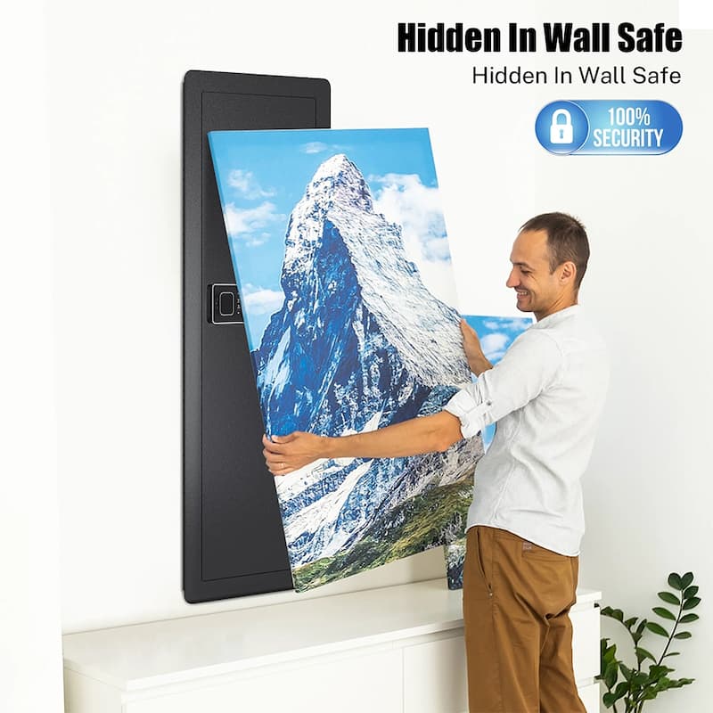 In Wall Hidden Gun Cabinet, Gun Safe w/ Keypad & Adjustable Rack