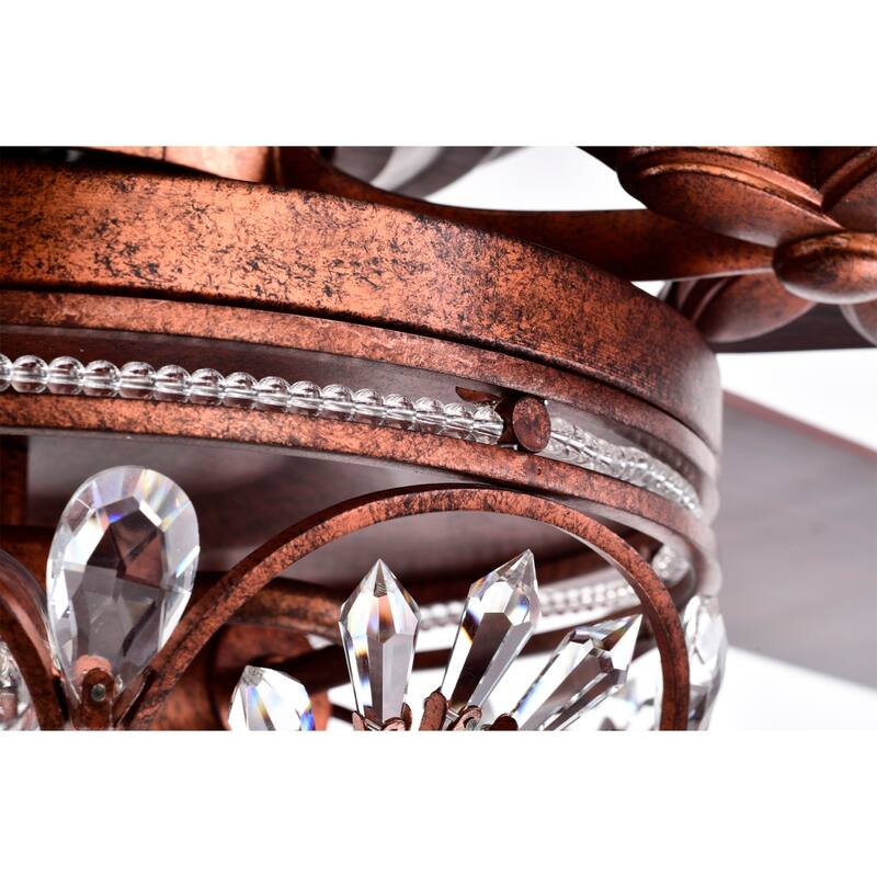 Jacira 52 Inch Antique Copper Crystal Ceiling Fan with Remote - N/A