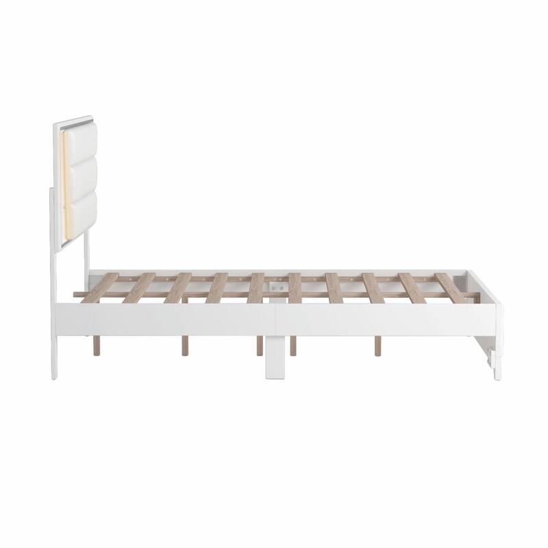 PU Upholstered Bed with LED Light Strips and Sparkling Shiny Headboard