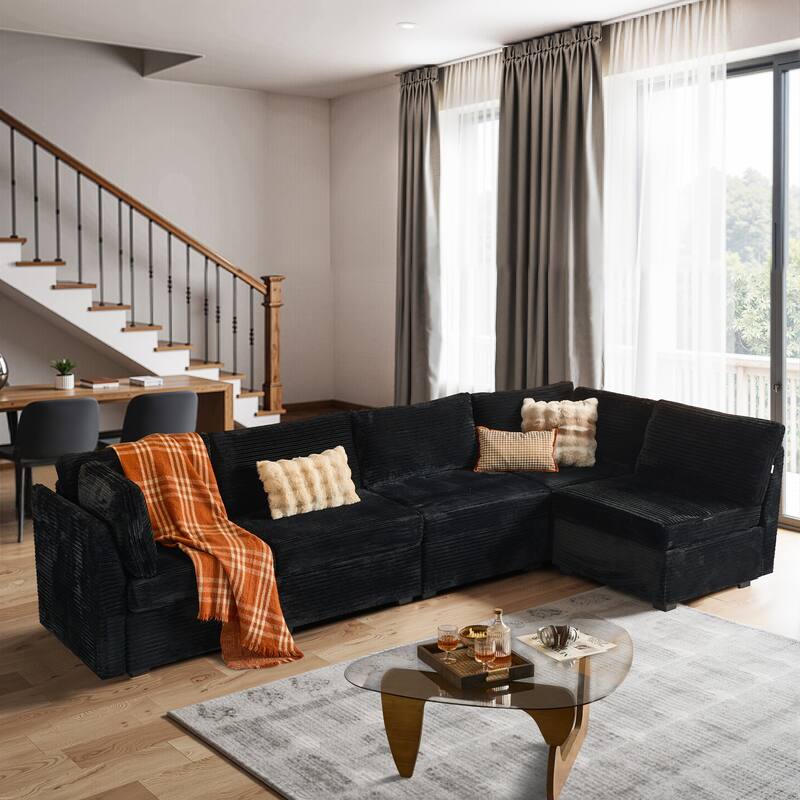 HOOOWOOO Modern Upholstery Fabric Sectional Sofa - Black