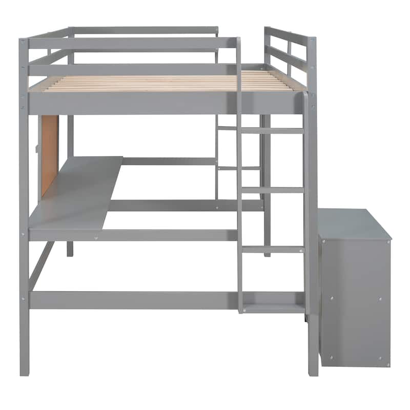 Versatile Wooden Loft Bed with Desk and Storage for Kids' Growth