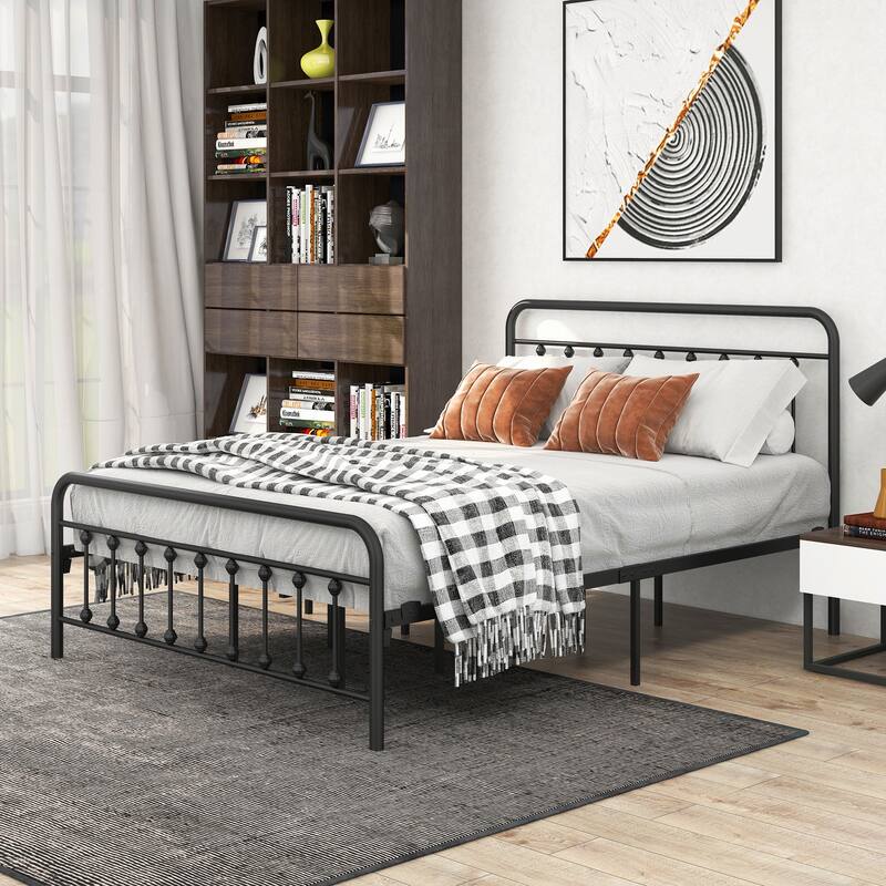 Queen Size Metal Platform Bed Frame with Heavy Duty Steel Slats Support Modern Quiet Bedframe for Bedroom Easy Assembly