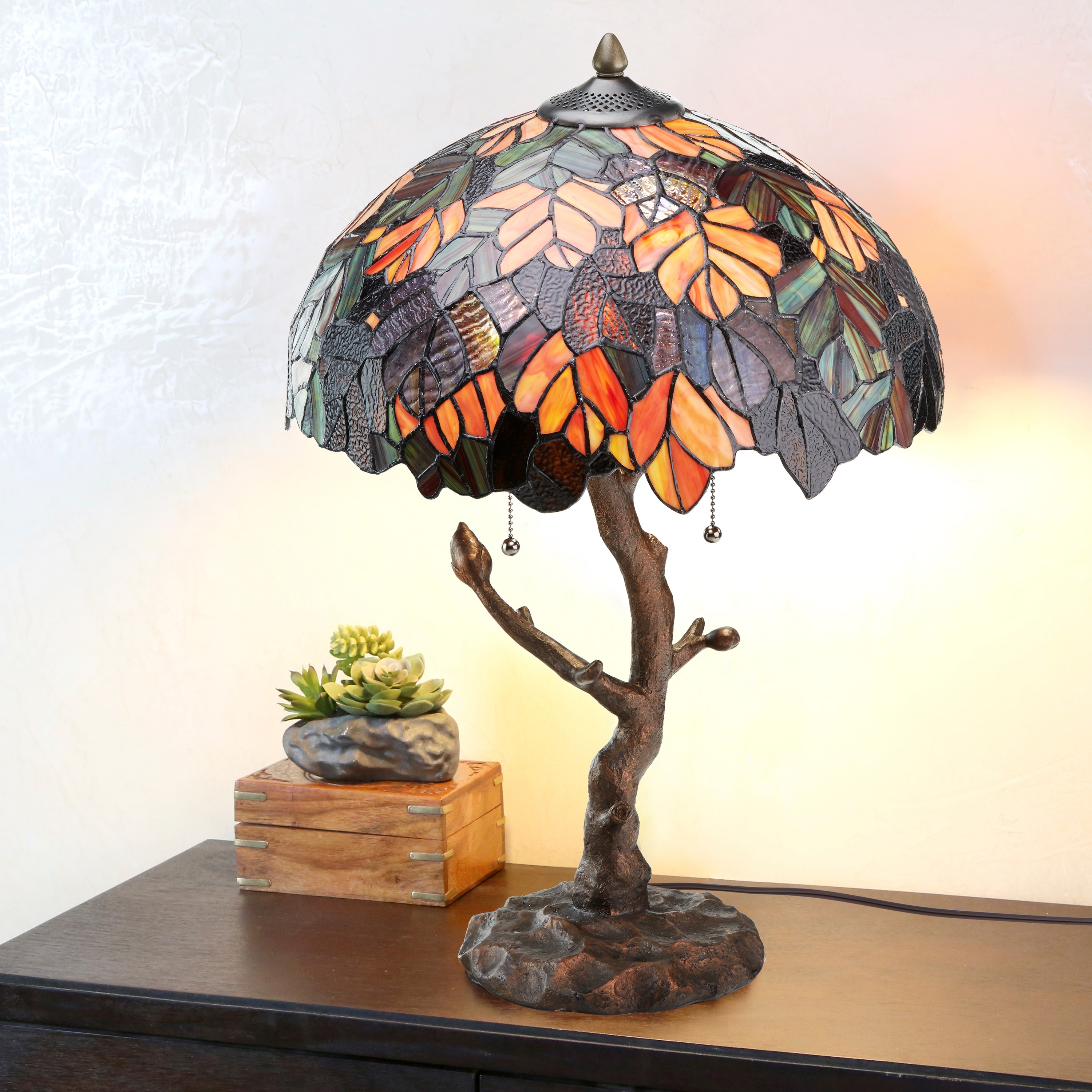 River of Goods Autumn Leaves Stained-Glass 24.5-inch Tiffany-Style Lamp - 16"L x 16"W x 24.50"H