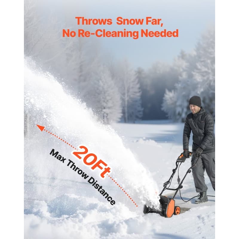 Black-Orange Electric 1500W Snow Shovel with 17in Clearing Width - 39.4 × 17.7 × 39.4 in
