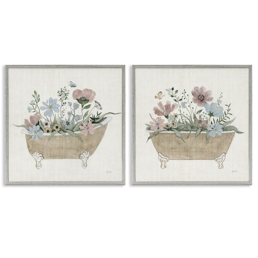Stupell Rustic Florals in Bathtubs Framed Giclee Art Design By Tava Studios (Set of 2)