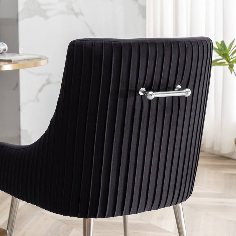 SEYNAR Modern Velvet Pleated Finish Back Dining Chair Set of 2 with Rear Handle