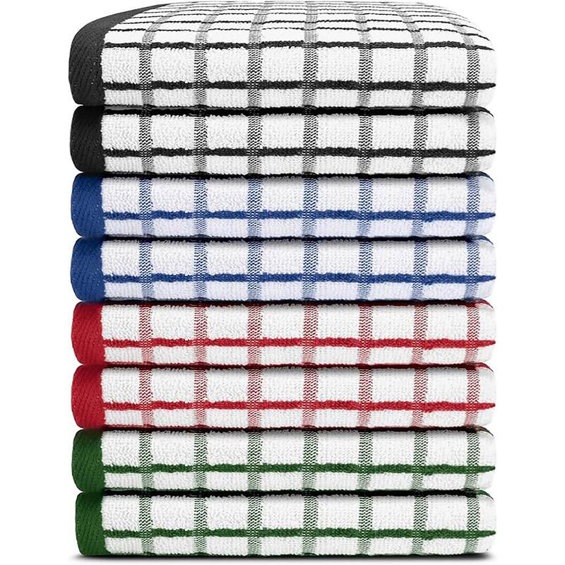 White Classic Premium Dish Towels for Kitchen, Hanging Loop, 8 Pc 16x26