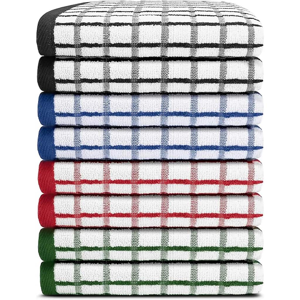 White Classic Premium Dish Towels for Kitchen, Hanging Loop, 8 Pc 16x26