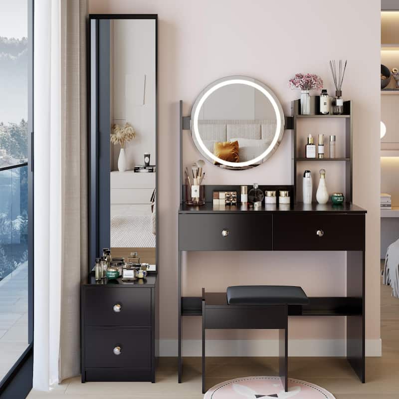 Full Body Mirror Cabinet - Black
