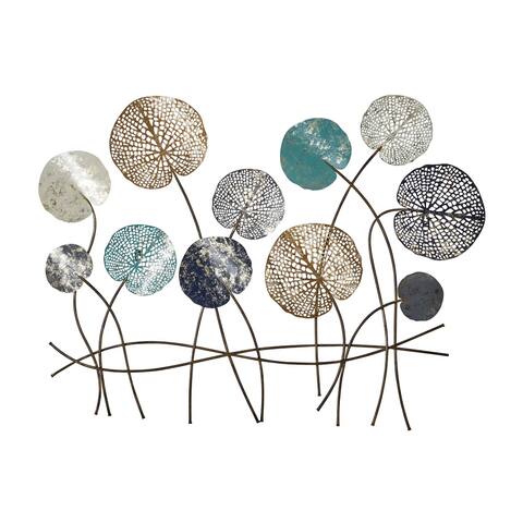 Multi Color Metal Eclectic Leaf Floral Botanical Design Wall Art