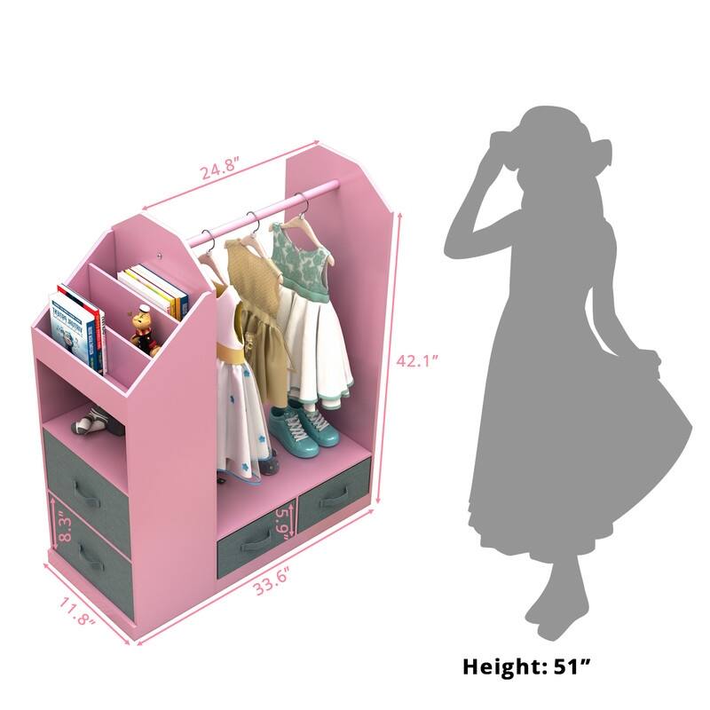 Kids Costume Organizer Open Hanging Armoire Closet with Mirror