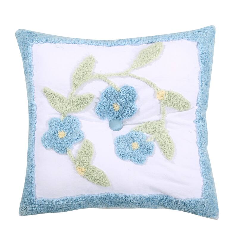 Better Trends Bloomfield Collection in Floral Design 100% Cotton Tufted Chenille, Square Pillow - 18" Square - Blue