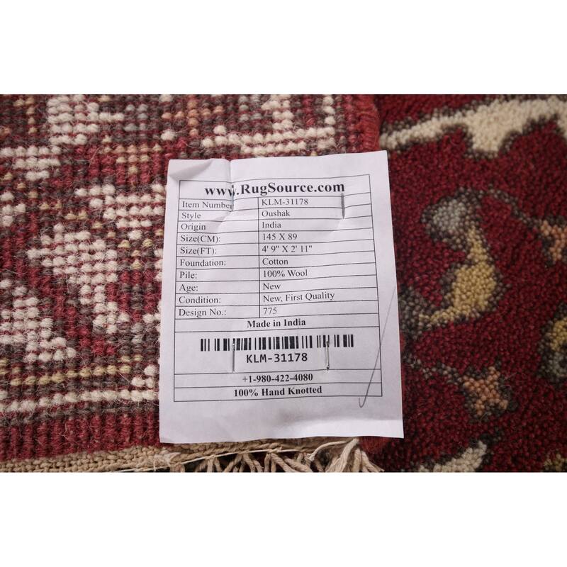Red & Ivory Oushak Indian Accent Rug Hand-Knotted Wool Carpet - 2'11"x 4'9"