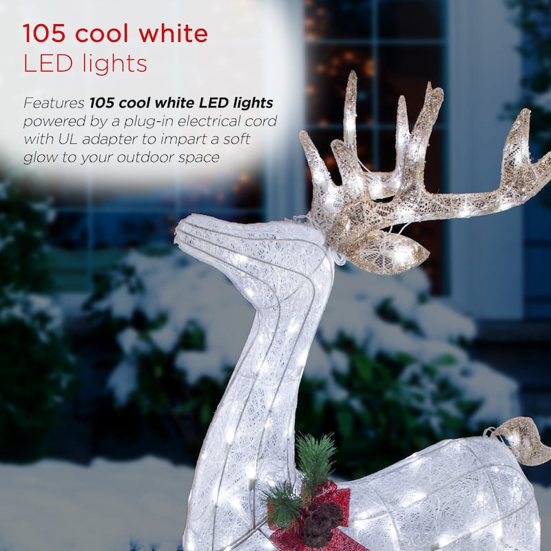 Alpine Corporation Mesh Holiday Reindeer Lawn Decoration with Cool White Lights