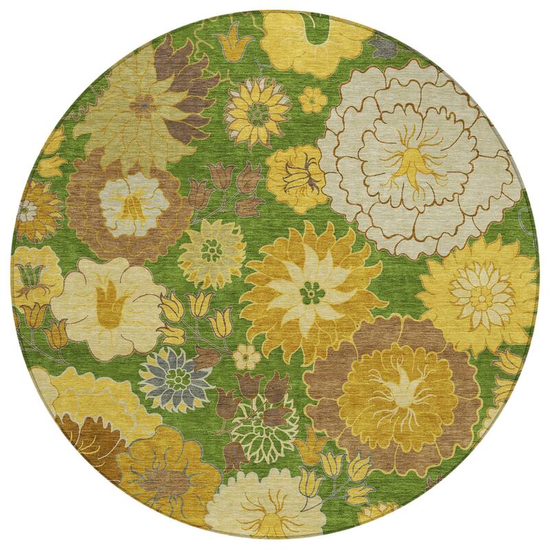 Machine Washable Indoor/ Outdoor Modern Floral Chantille Rug