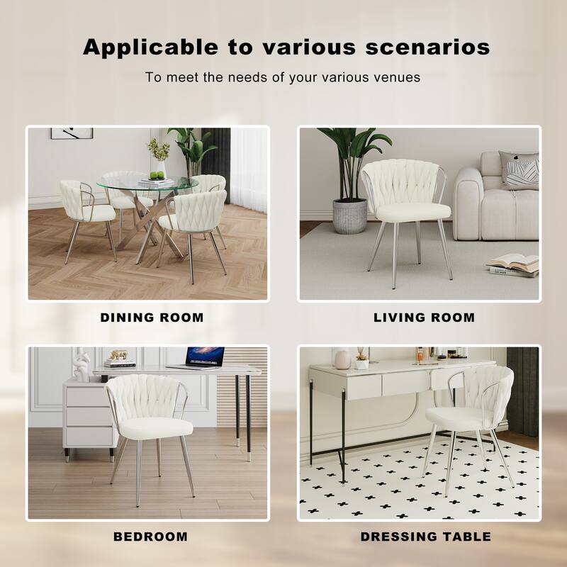 Modern 2 Piece Metal Linen Kitchen Dining Chairs with Cushions and Backrests for Dining Room Kitchen Living Room Bedroom