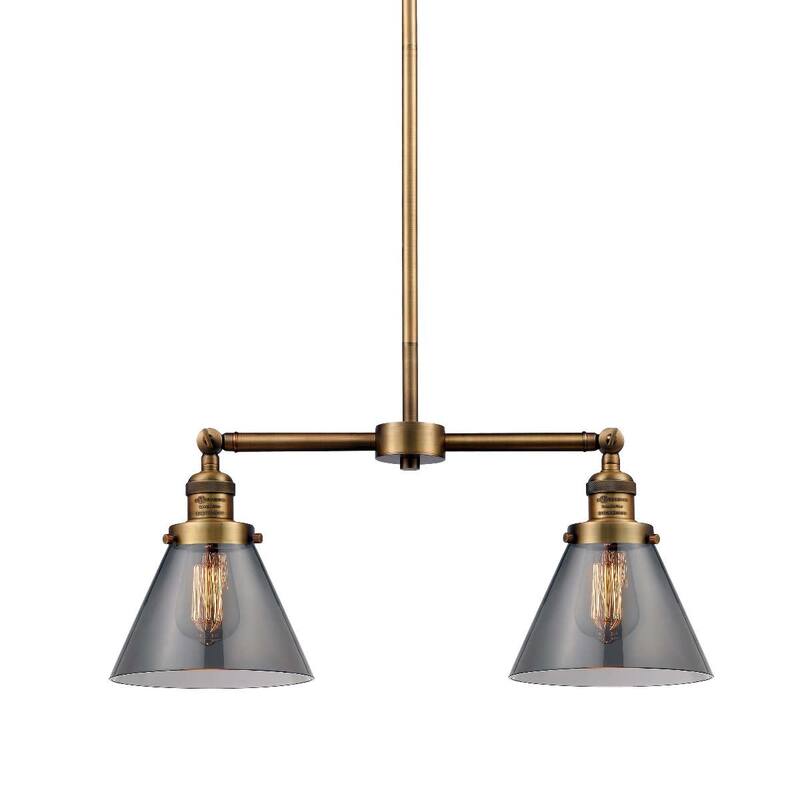 Innovations Lighting Large Cone 2 Light 21" Wide Linear Chandelier - Brushed Brass / Smoked