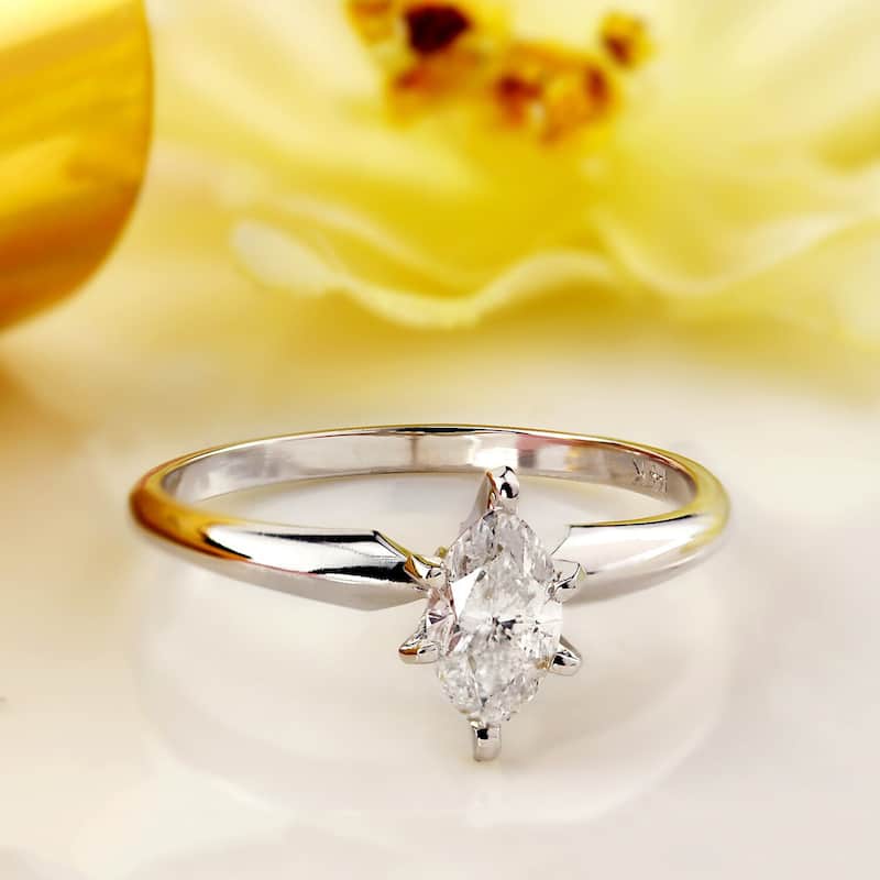 Auriya 14k Gold 1/2ctw Marquise-cut Solitaire Diamond Engagement Ring (I-J, I1-I2)